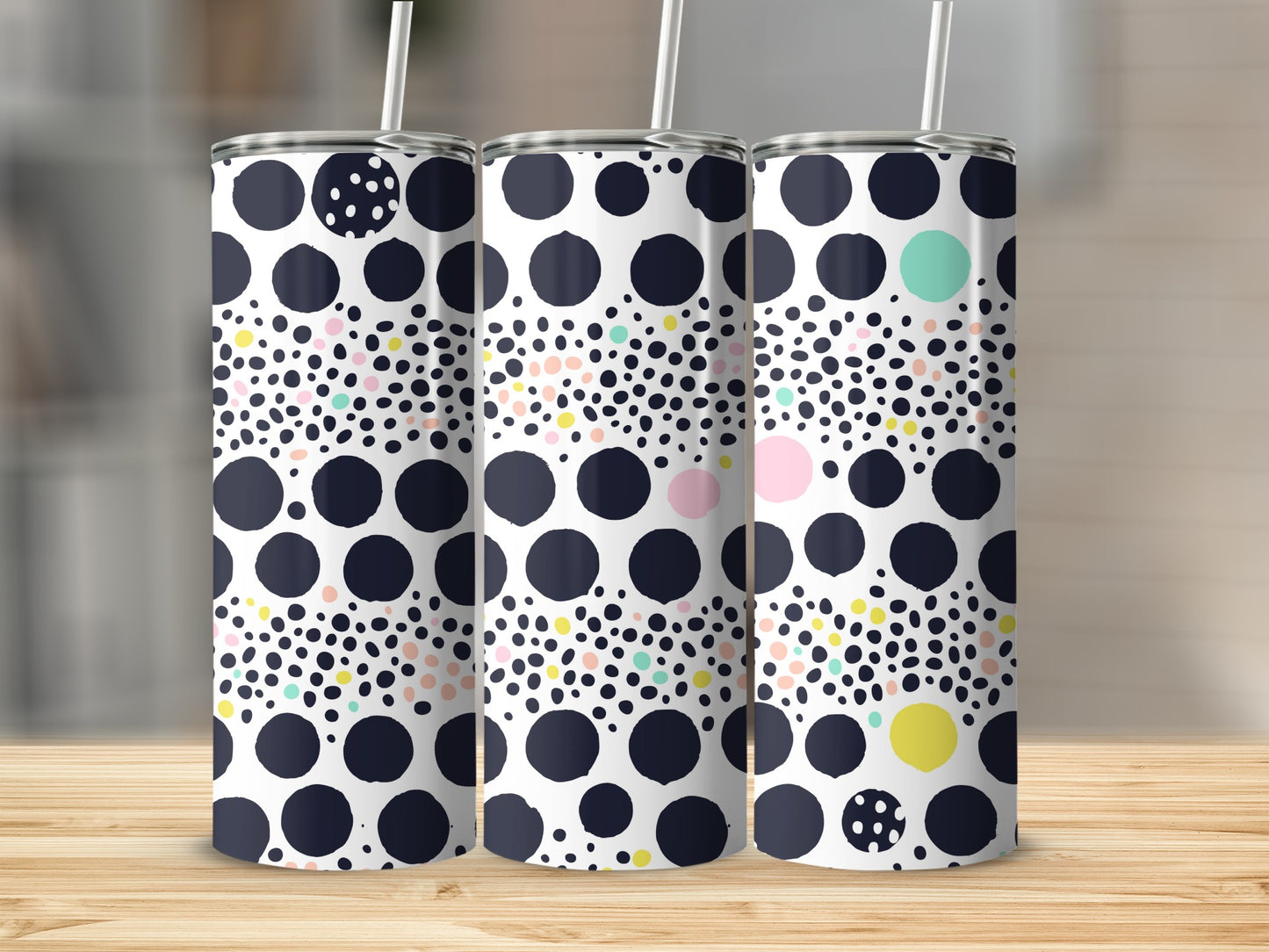 Polka Dot Patterned Tumbler with Straw Tumbler Product