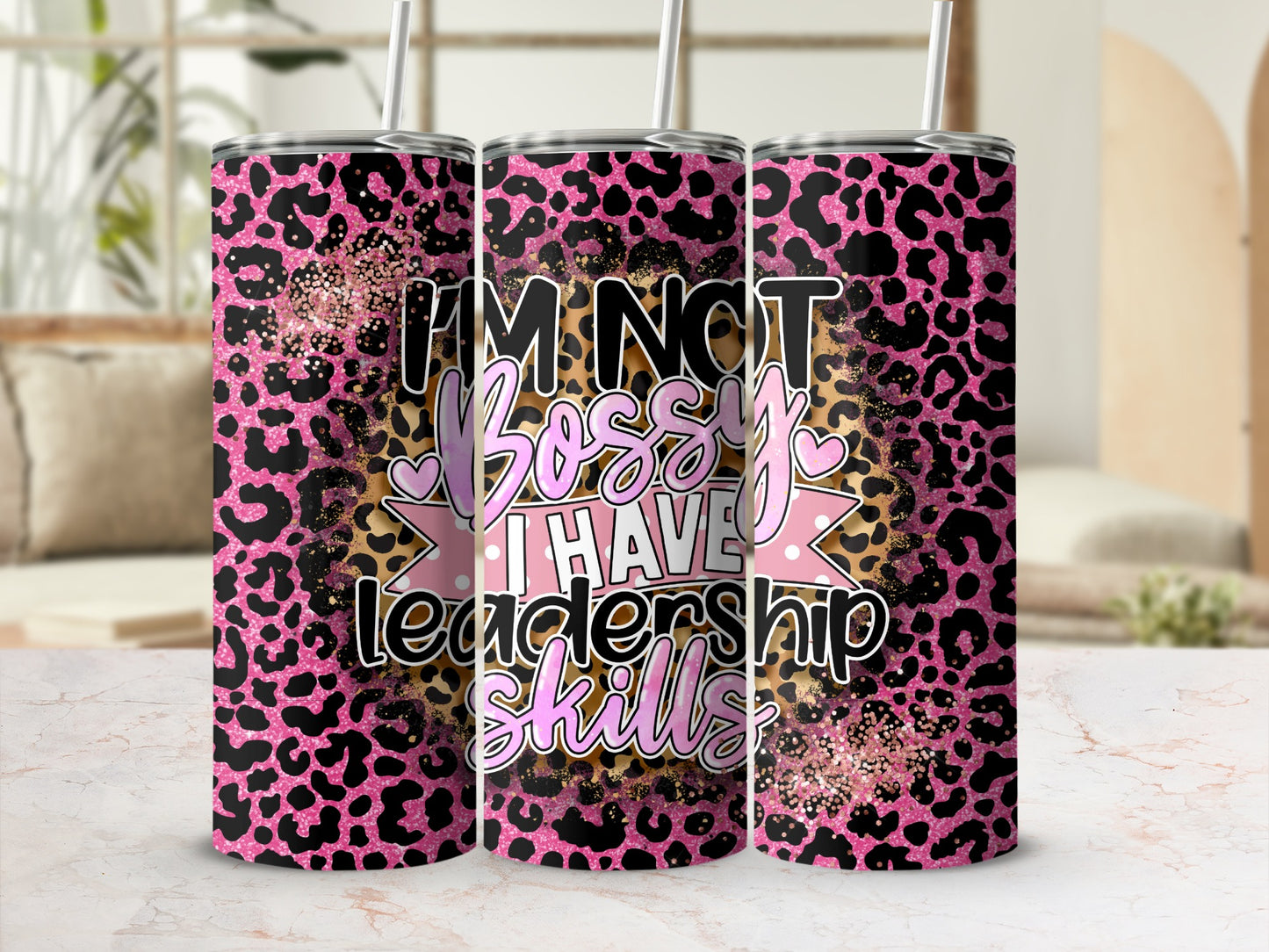 Pink Leopard Print Bossy Leadership Skills Tumbler product type