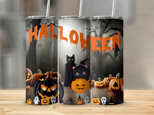 Halloween Spooky Cat Pumpkin Design Tumbler