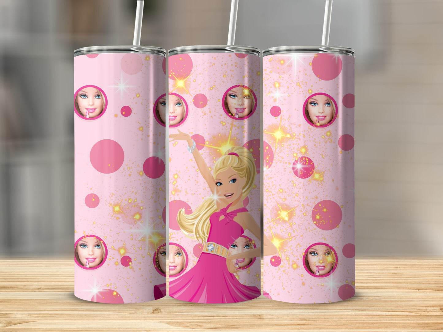 Barbie Doll Pink Background Girl Power Fun Image Tumblers
