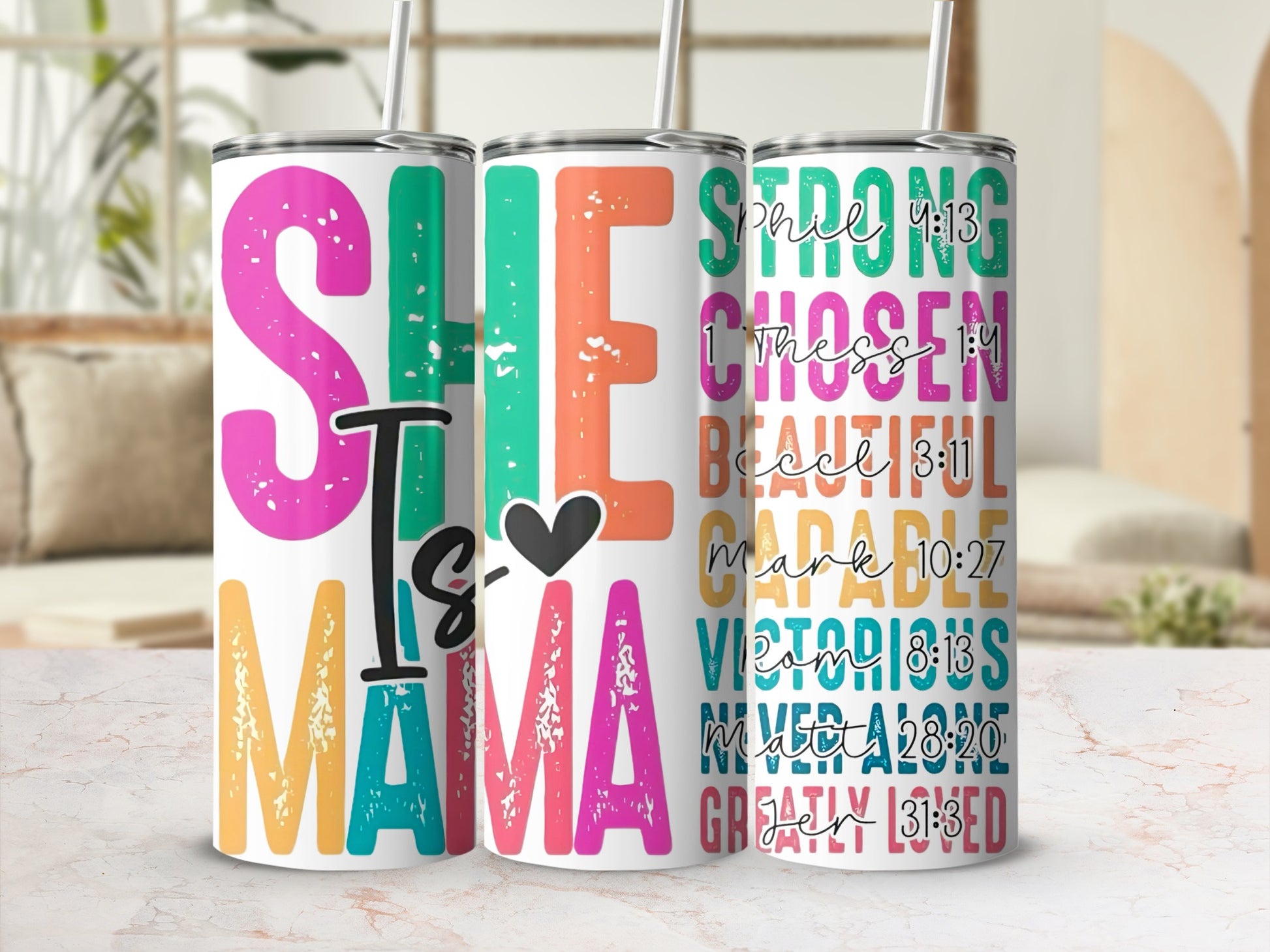 Colorful She Is Mama Inspirational Tumbler Design