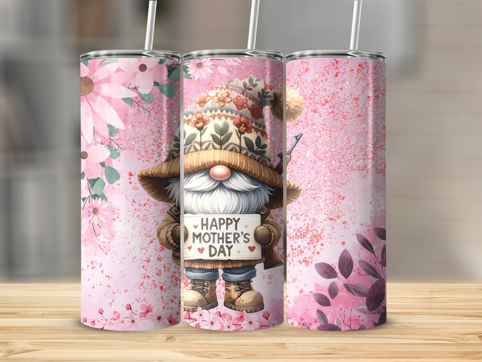 Happy Mother's Day Floral Gnome Tumbler Cup