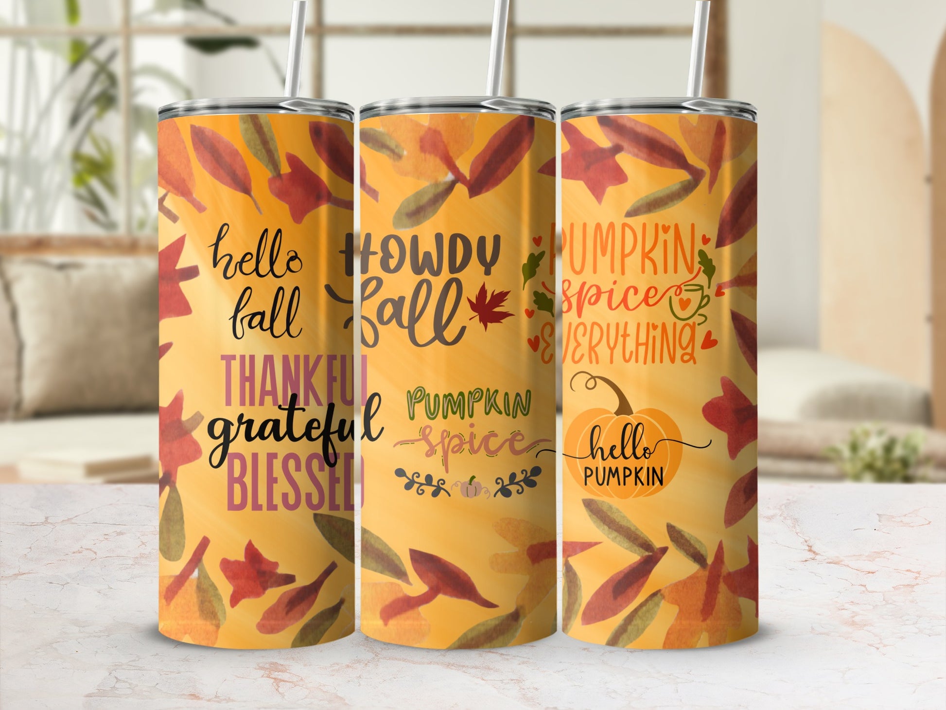 Autumn Themed Fall Pumpkin Spice Tumbler Collection