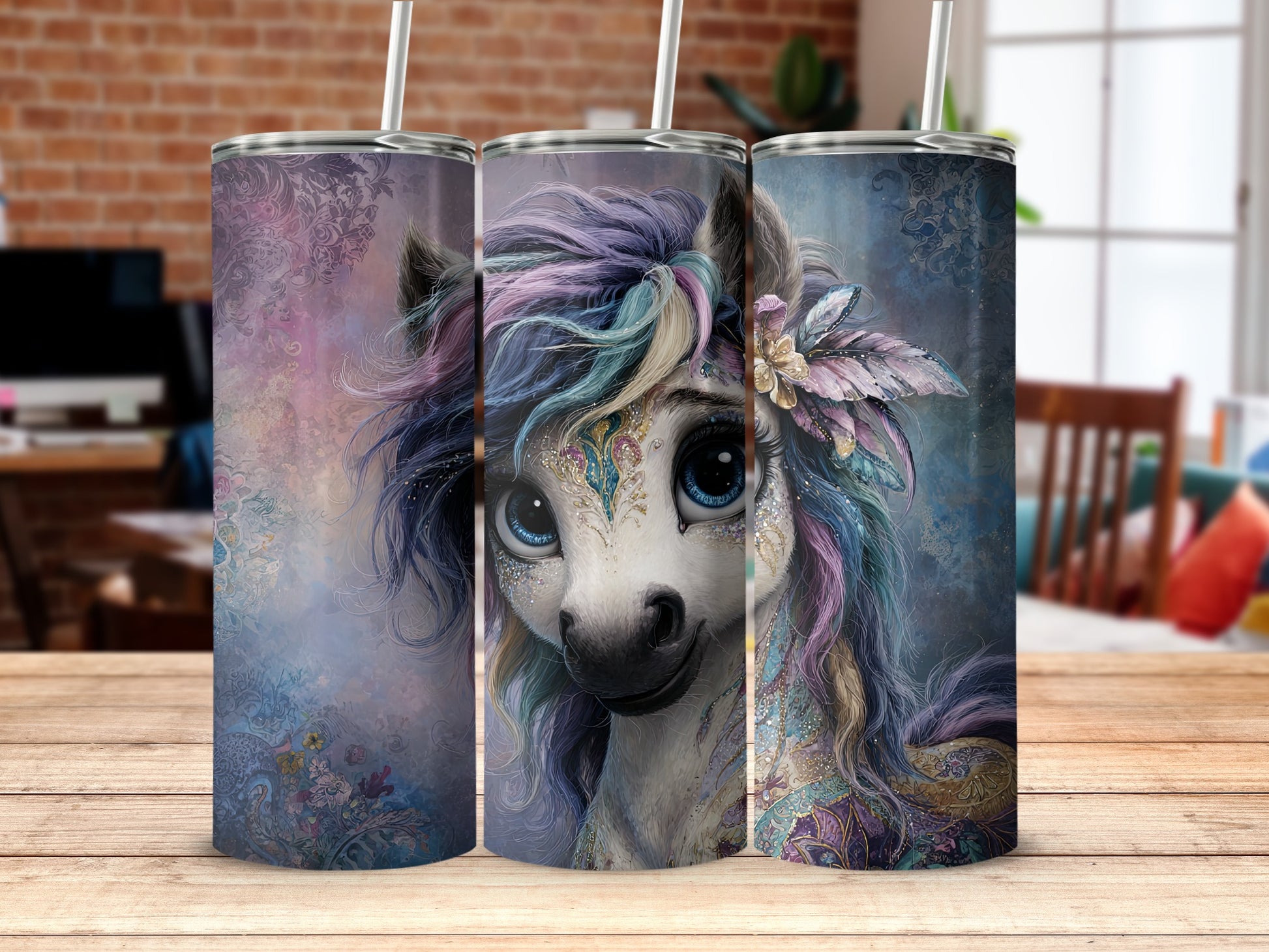 Whimsical Unicorn Tumbler with Colorful Pastel Design