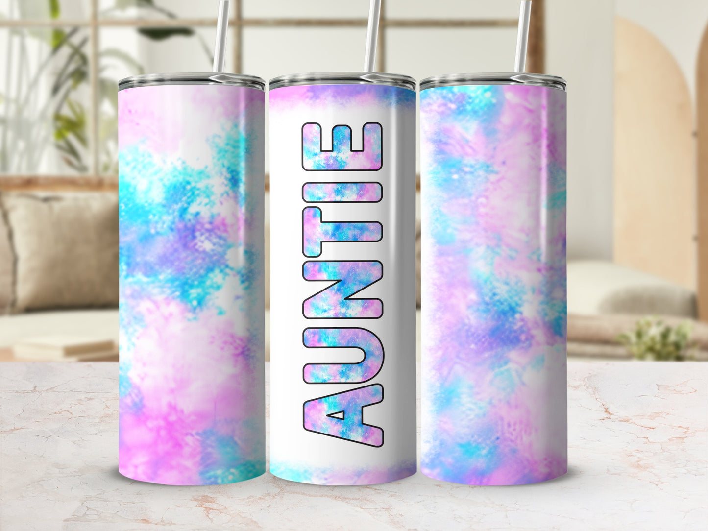 Pink Blue Purple Tie Dye Splash Auntie Tumbler product type