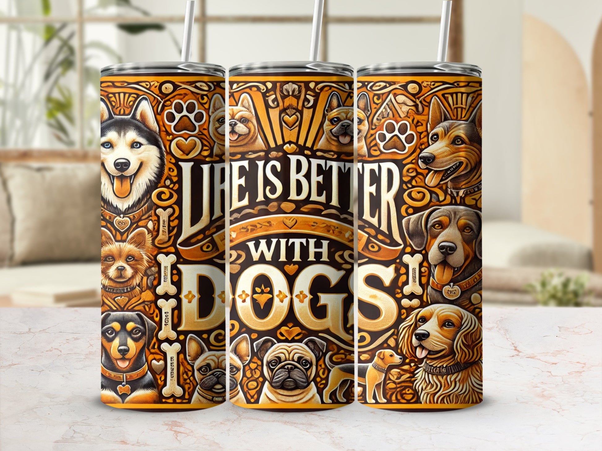 Life Is Better With Dogs Themed Stainless Steel Tumbler