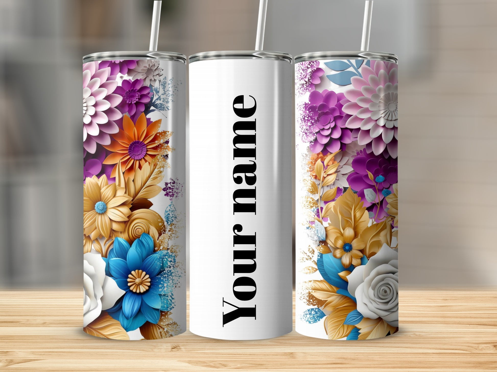 Personalized Floral Design Insulated Tumbler Cup