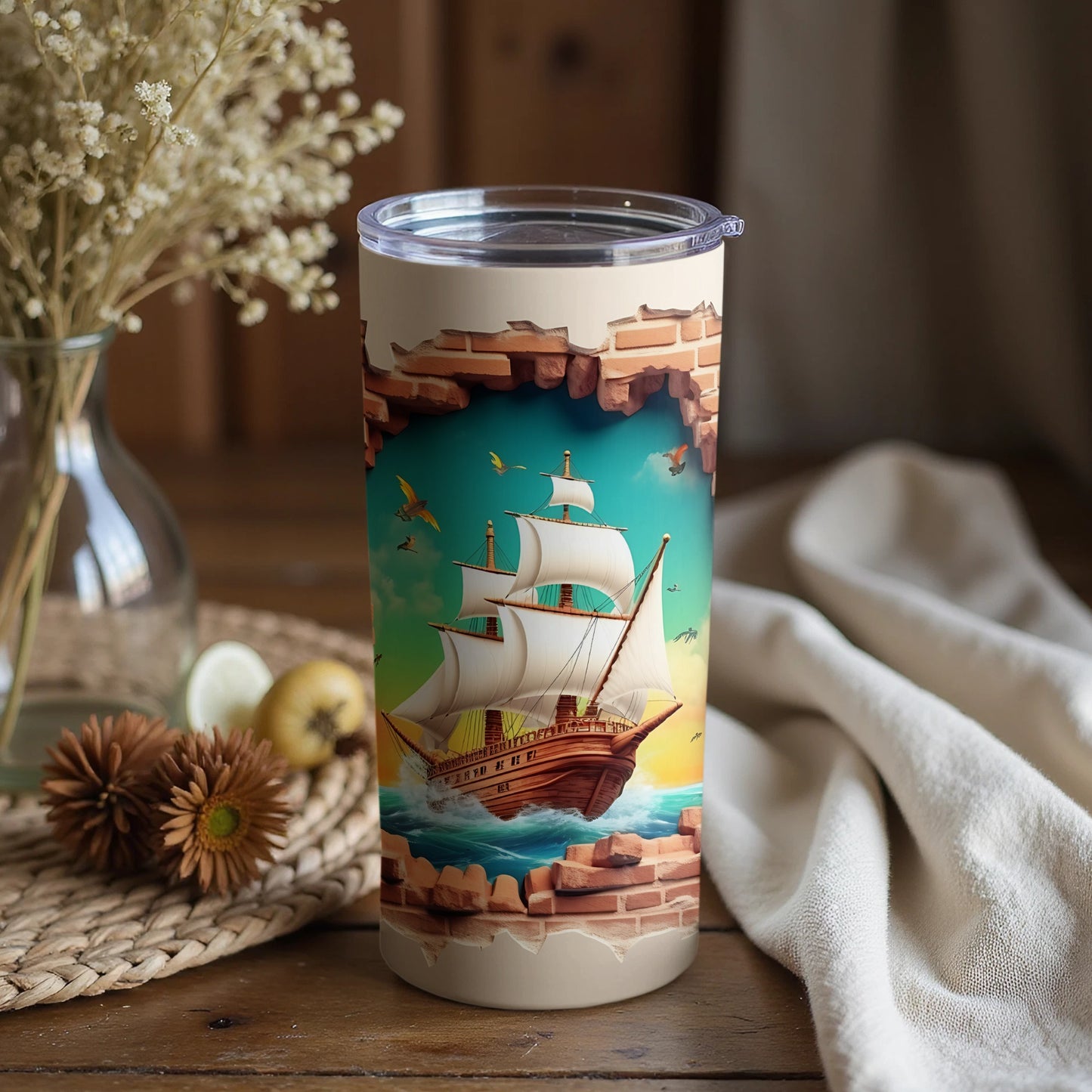 Sailing Ship Scenic Travel Tumbler with Lid