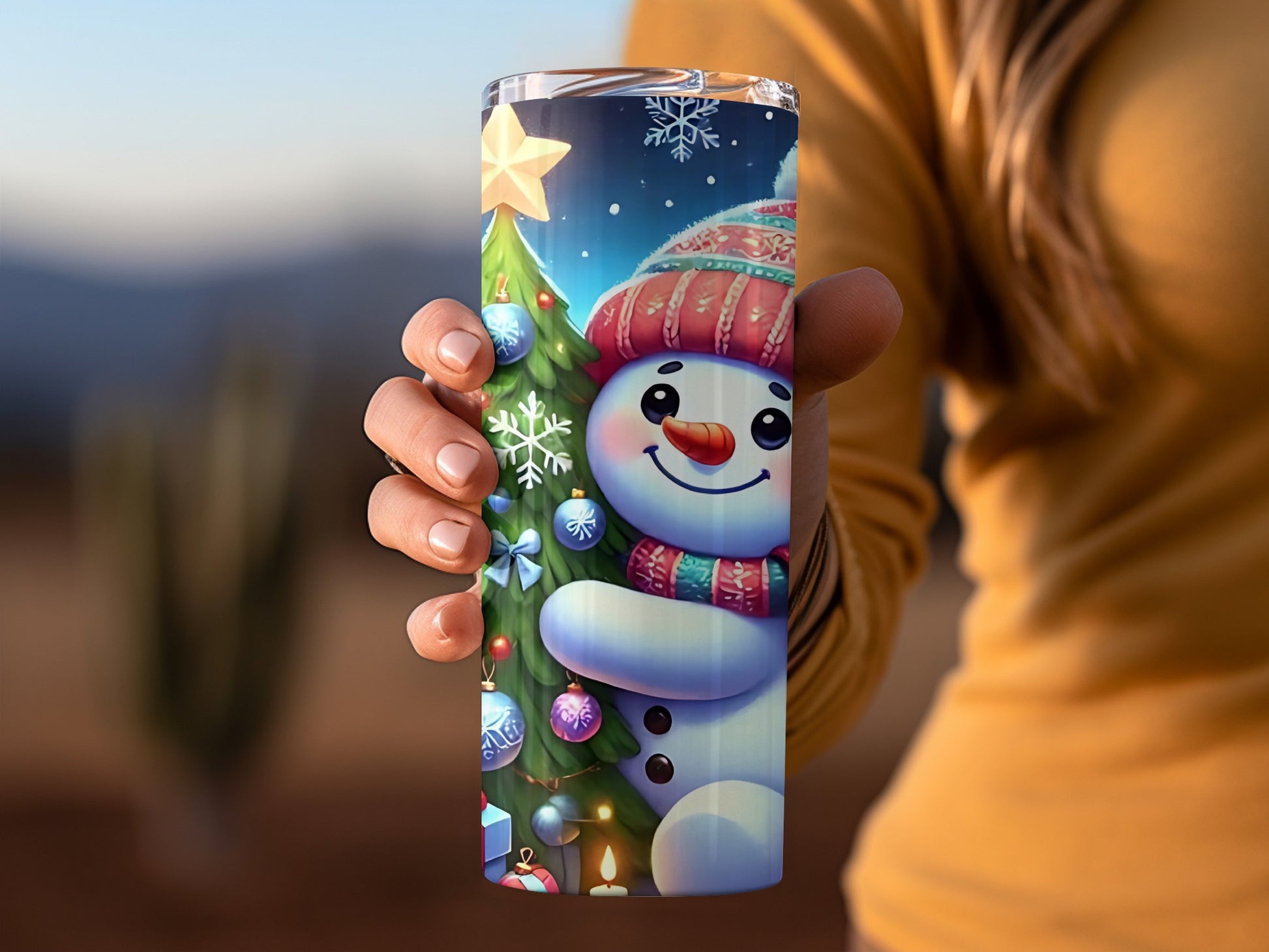 Festive Snowman with Christmas Tree Tumbler Product
