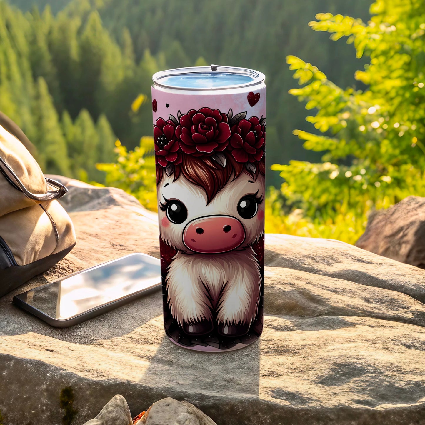 Cute Cow with Flower Crown Travel Tumbler Cup