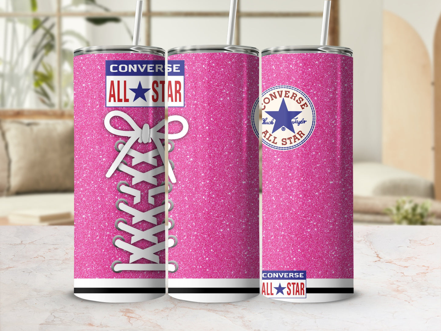 Pink Glitter Converse All Star Laces Design Tumbler product type