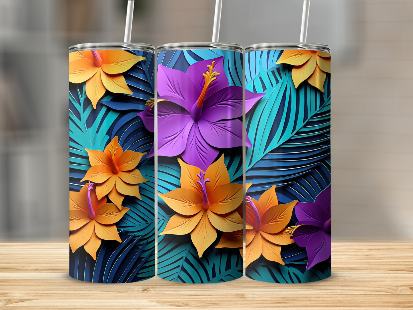 Tropical Floral Design on Tall Tumblers Tumbler product