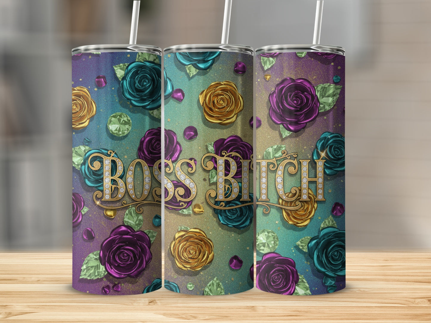 Boss Bitch Colorful Floral Design Tumbler Cup