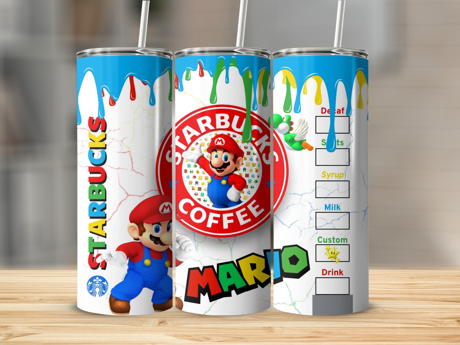 Super Mario Starbucks Coffee Tumbler with Colorful Drips