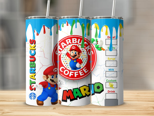 Super Mario Starbucks Coffee Tumbler with Colorful Drips