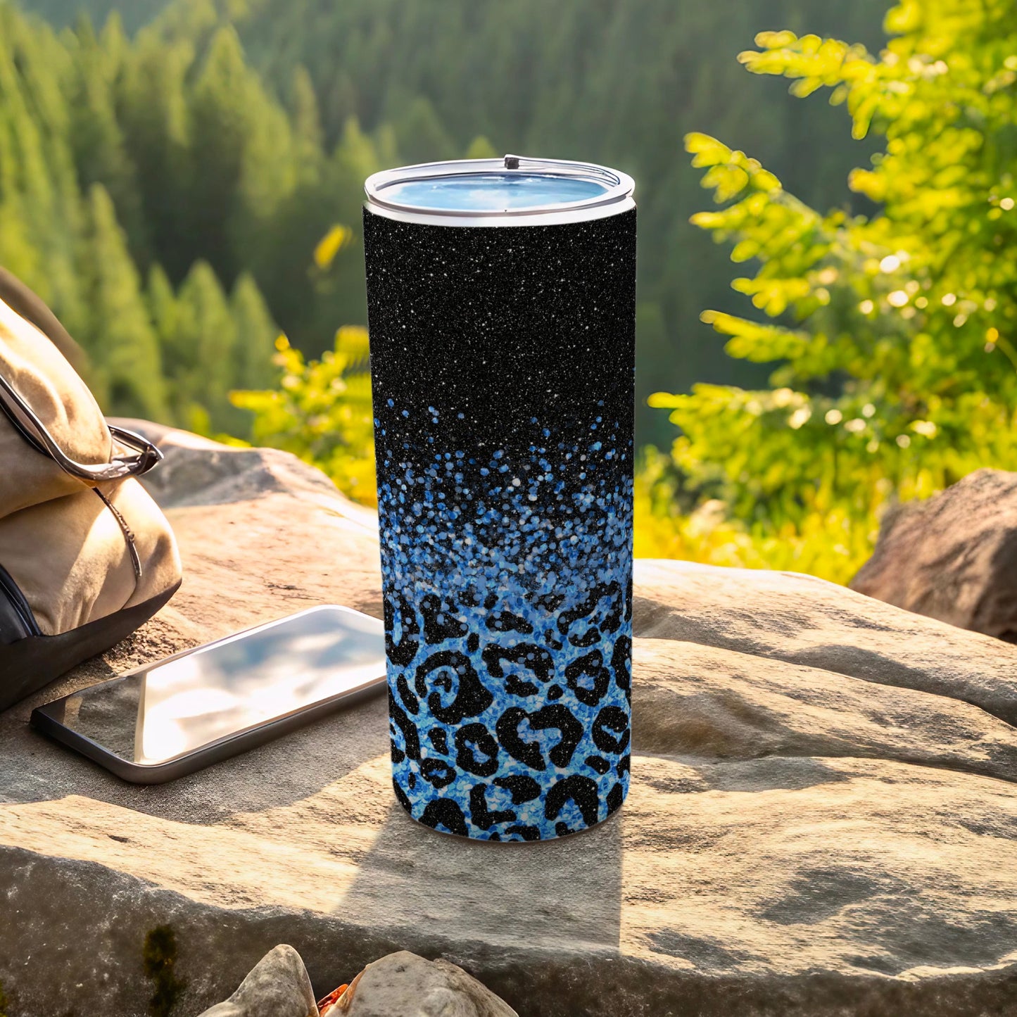 Black and Blue Leopard Print Double Walled Tumbler