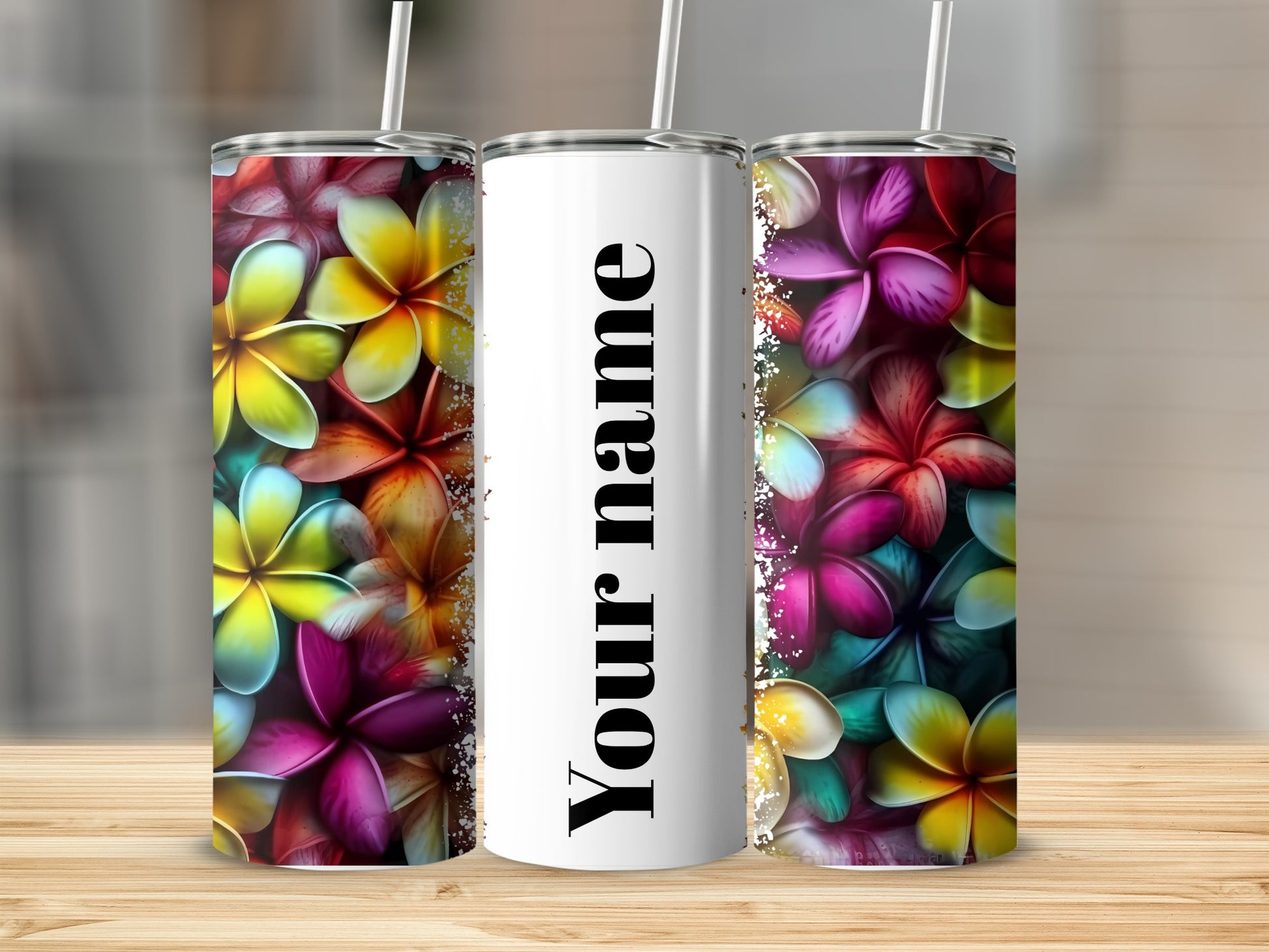 Personalized Floral Tumbler with Custom Name Flask