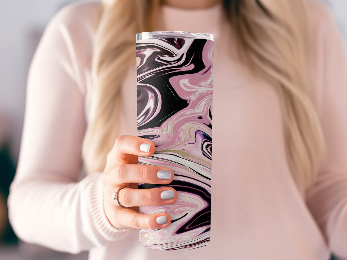 Pink Black Marble Swirls Abstract Design Stylish Tumblers
