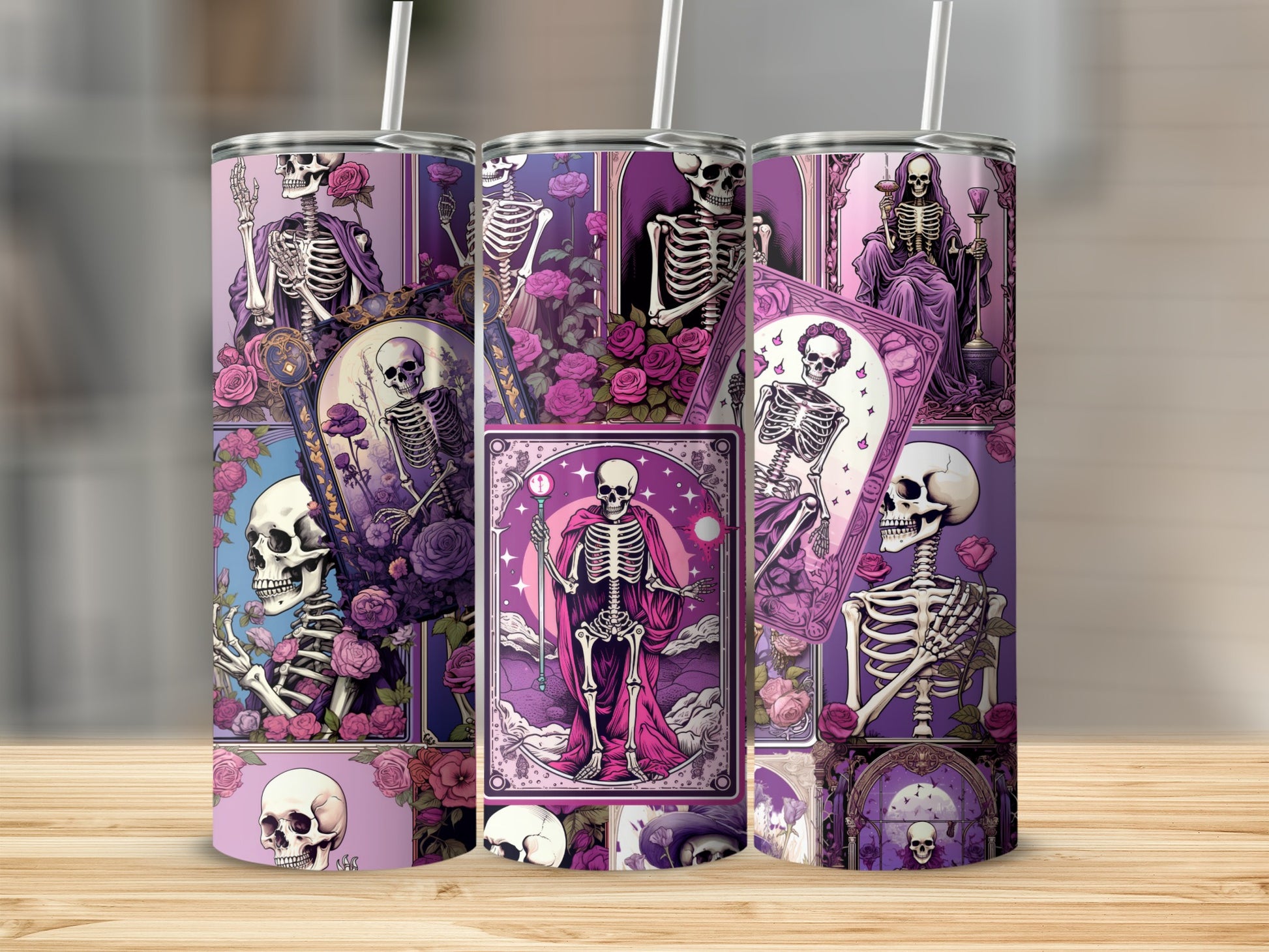 Gothic Skeleton Tarot Art Tumbler Mystical Drinkware