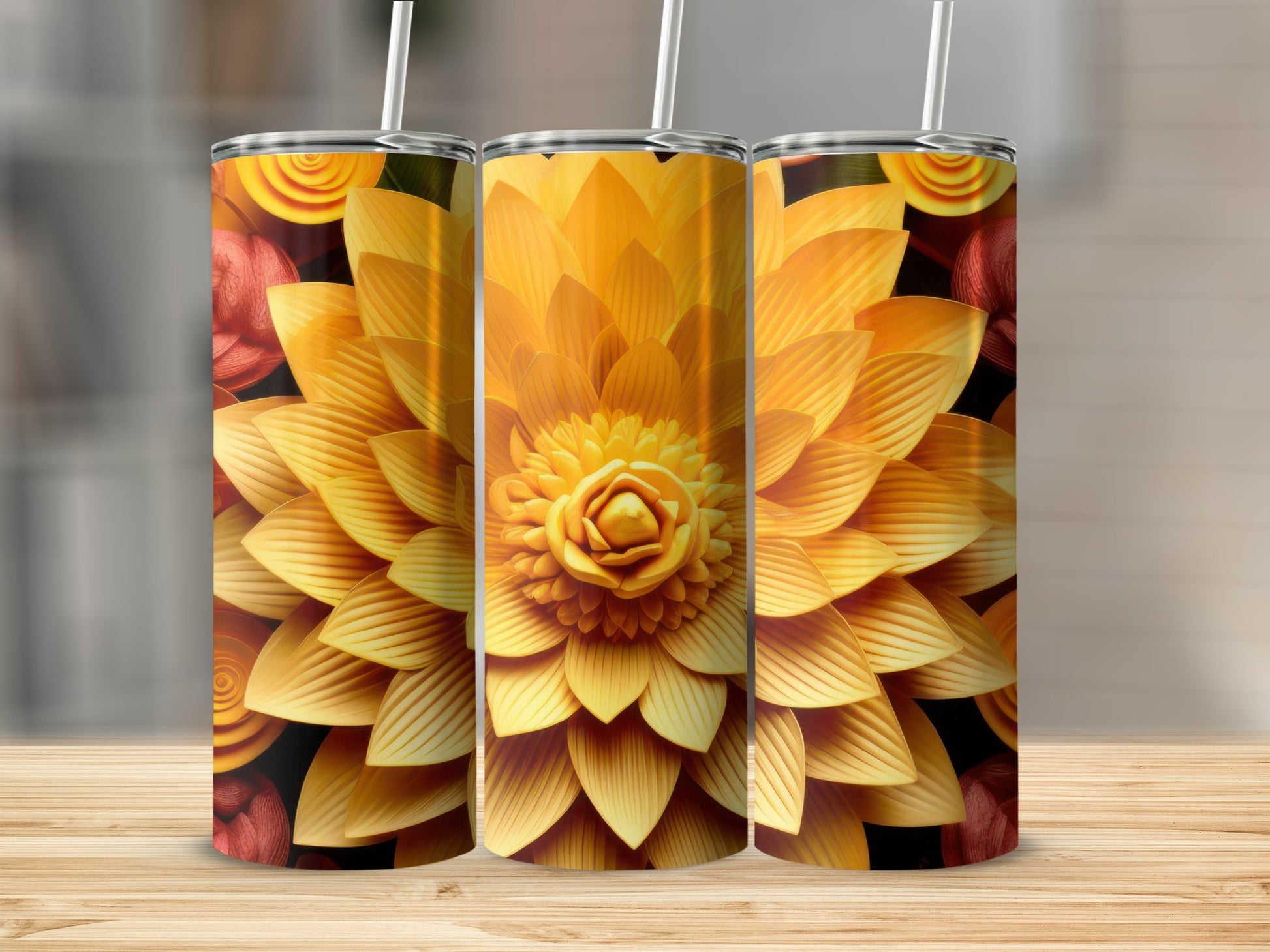 Vibrant Yellow Flower Pattern Insulated Tumbler