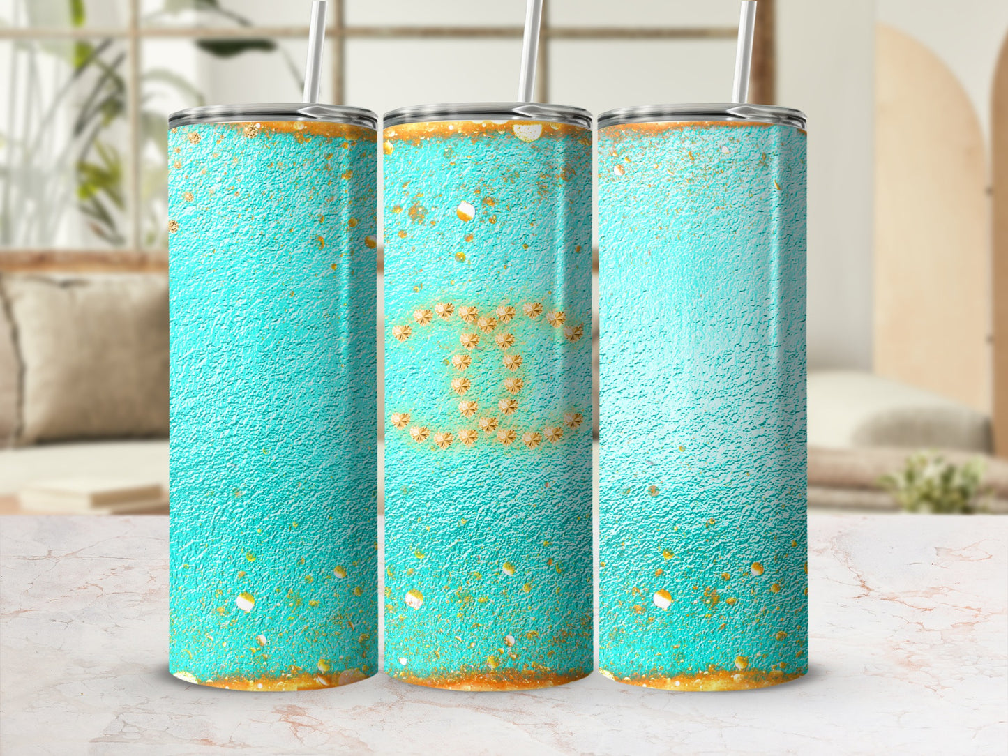 Turquoise Tumbler with Gold Accent and Straw Accessory