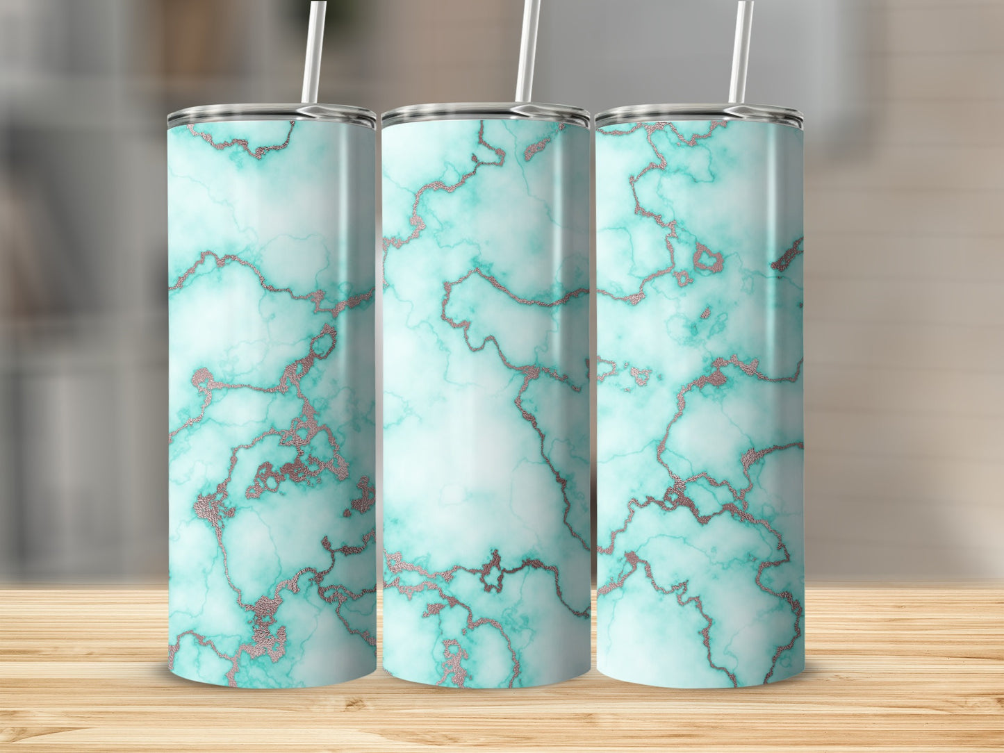 Aqua Blue Marble with Gold Veins Elegant Design Tumblers