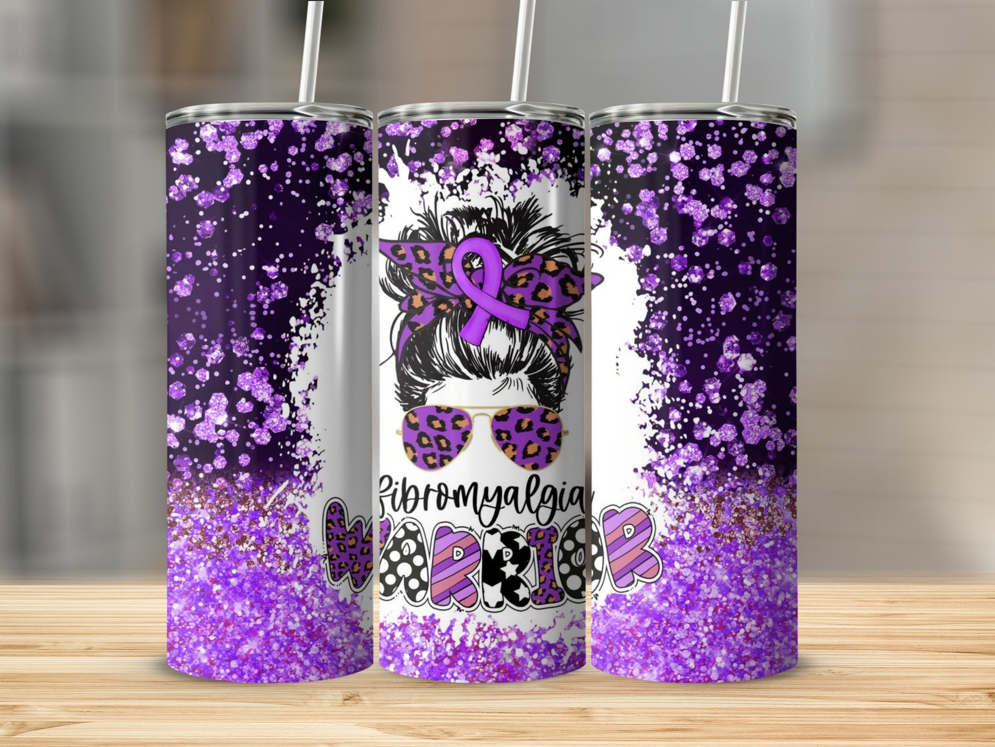 Fibromyalgia Warrior Leopard Print Tumbler