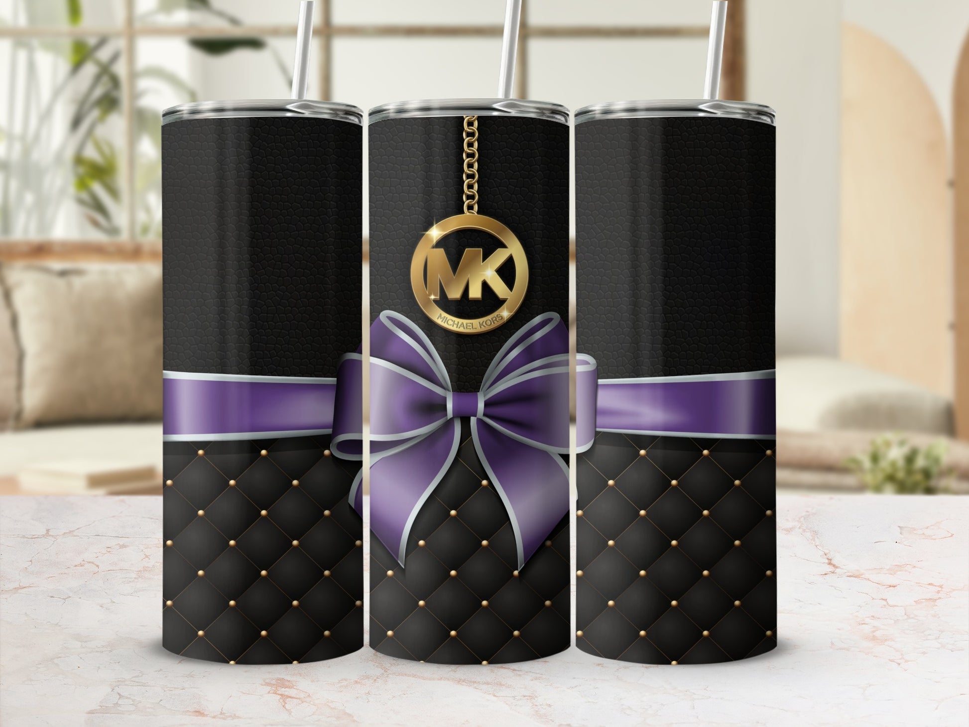 Elegant Purple Bow and Gold Accent Tumbler