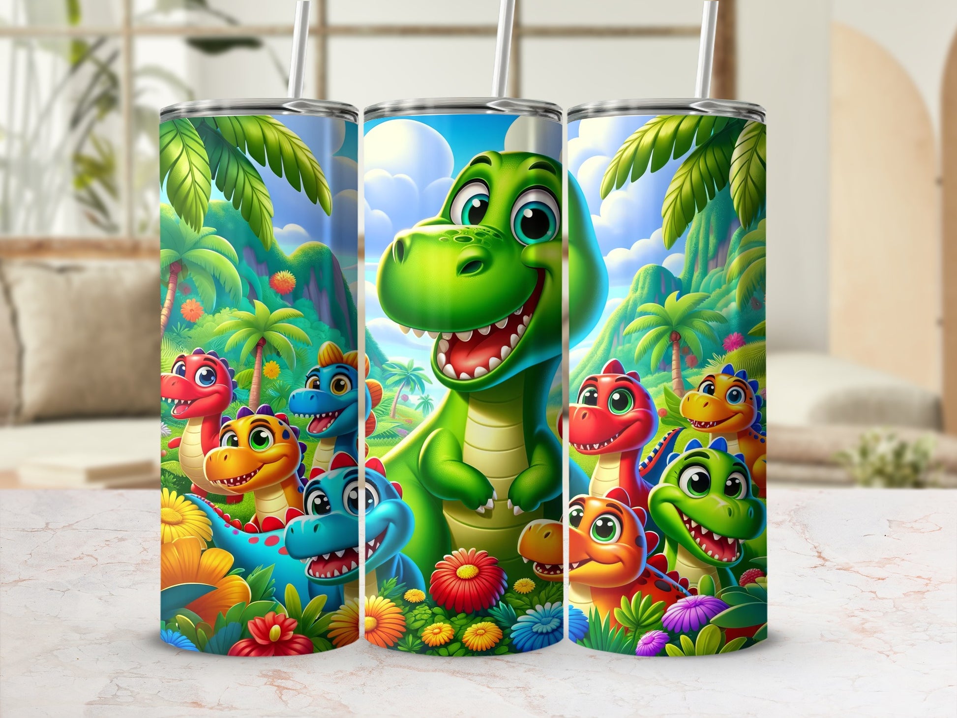 Dinosaur friends tropical park scene vibrant product type