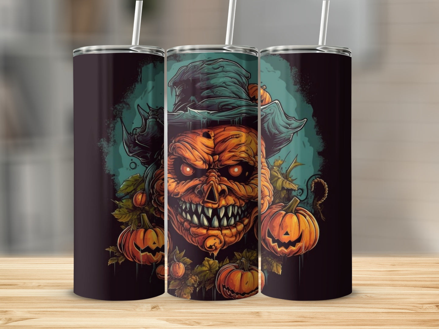 Creepy Pumpkin Design Halloween Tumbler or Cup