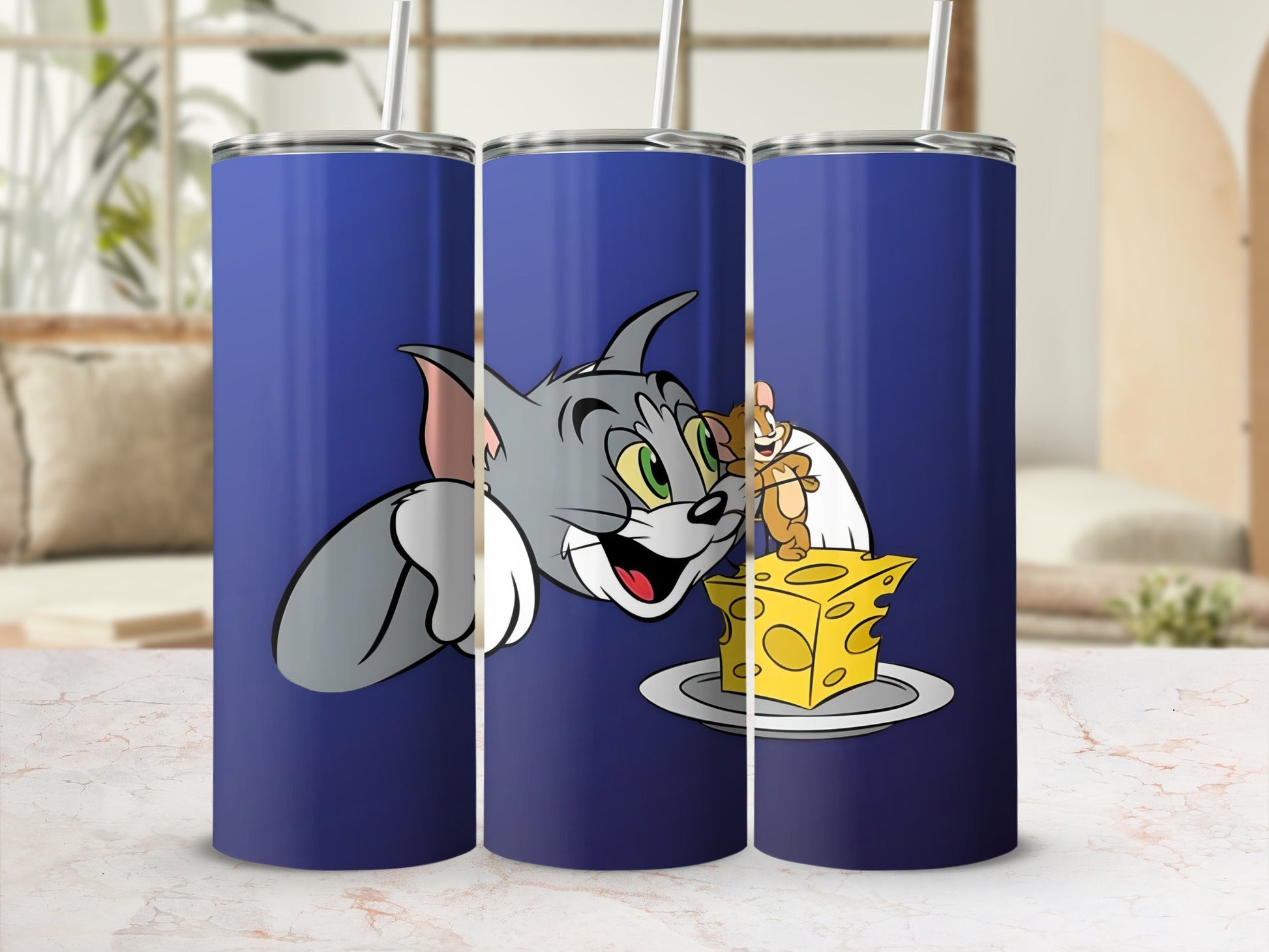 Cartoon Cat and Mouse with Cheese Tumbler