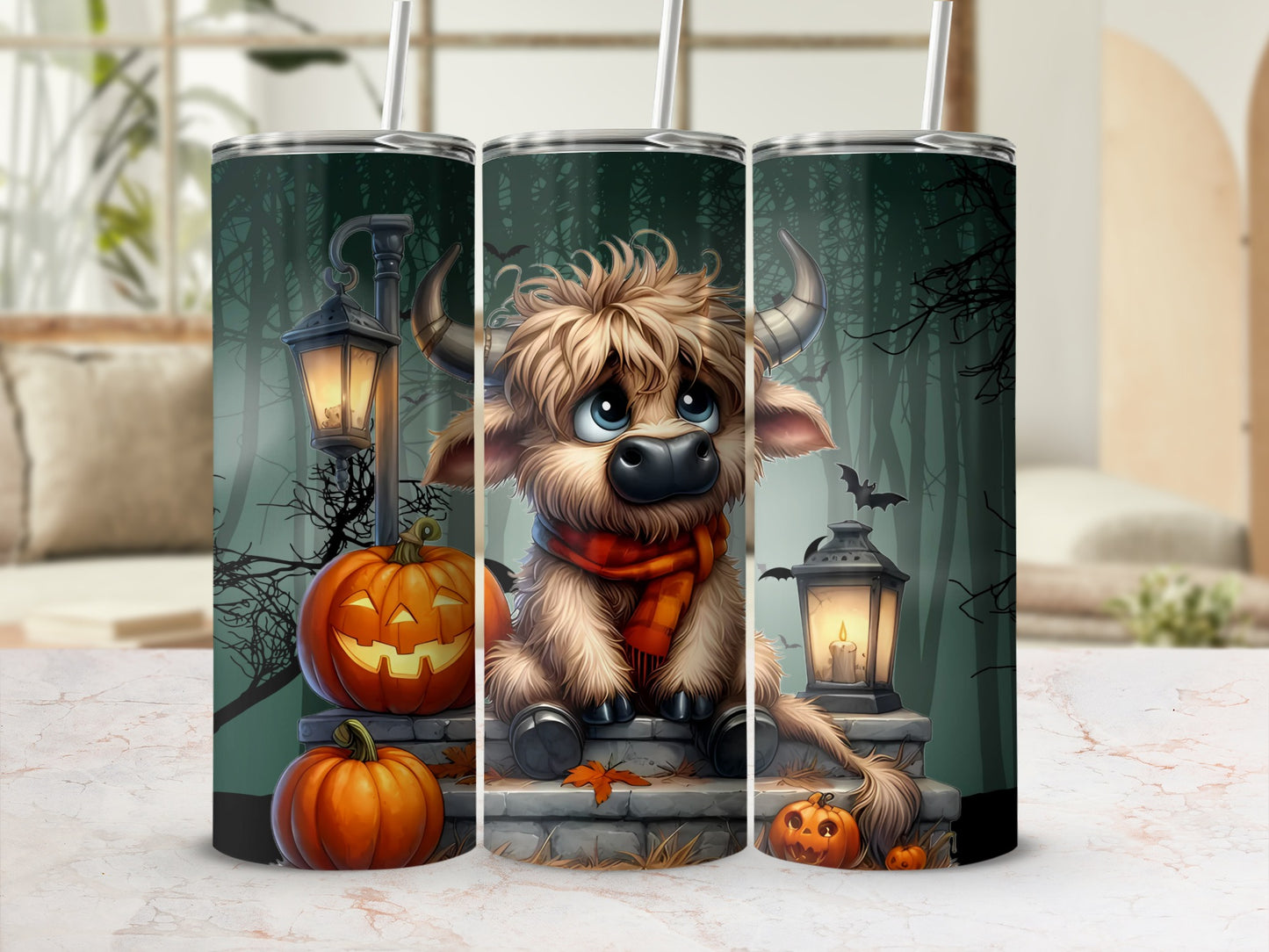Cute Highland Cow Pumpkin Halloween Tumbler Product