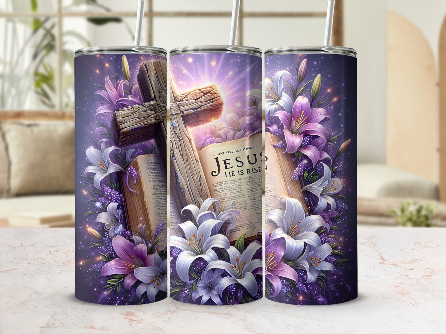 Jesus He is Risen Cross Lilies Bible Divine Light product type