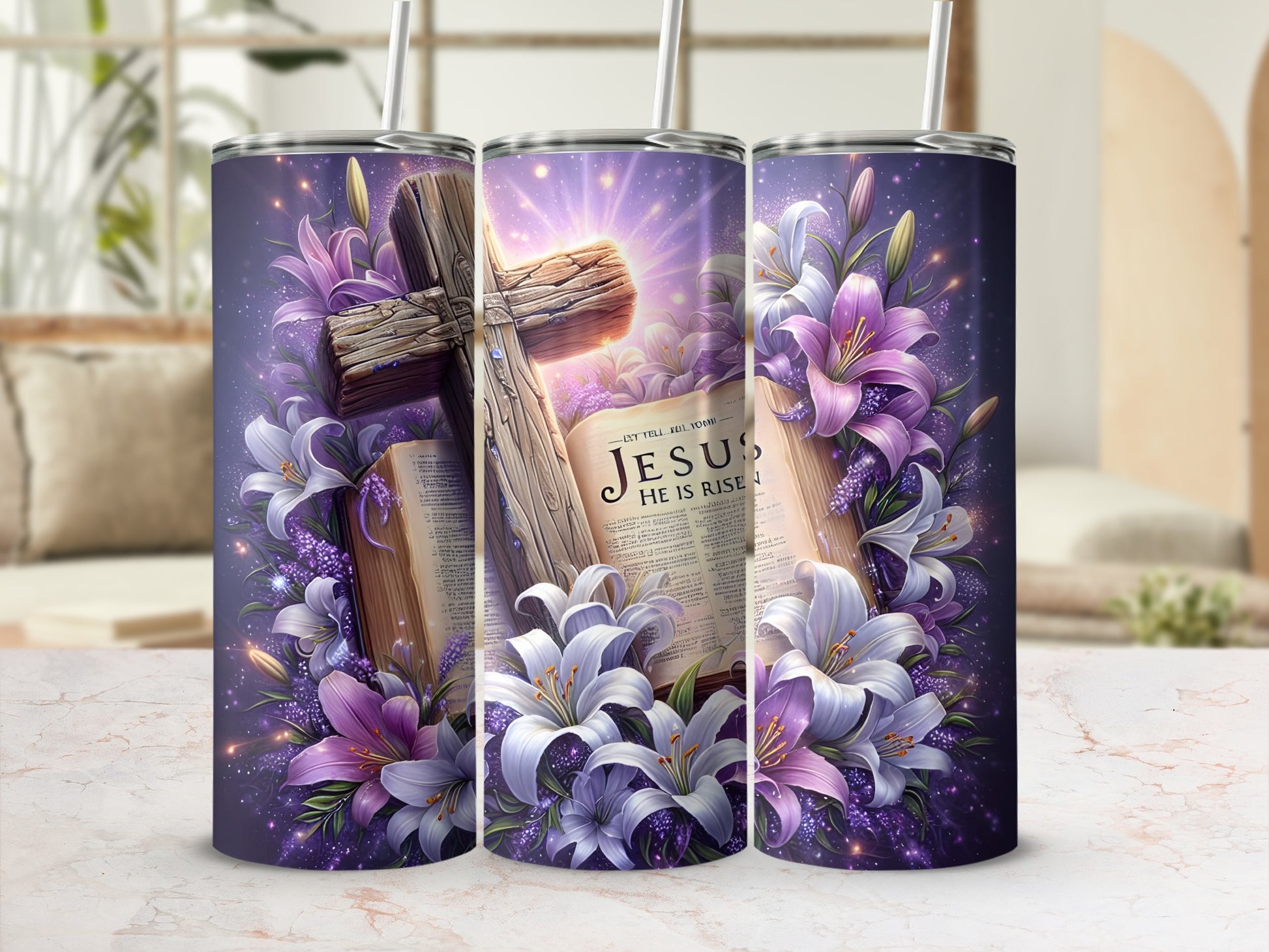 Jesus He is Risen Cross Lilies Bible Divine Light product type
