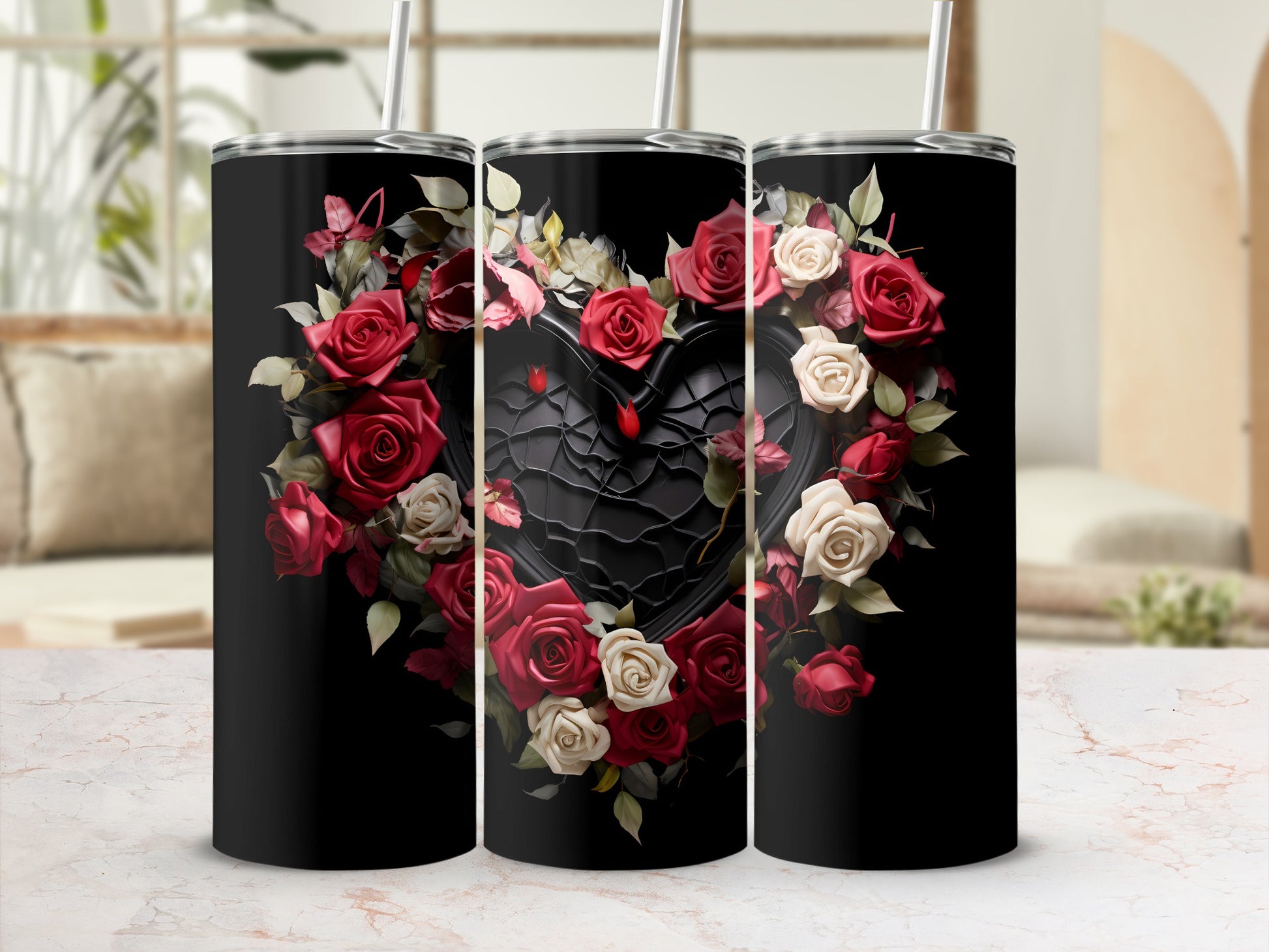 Floral Heart Pattern with Roses Tumbler Product