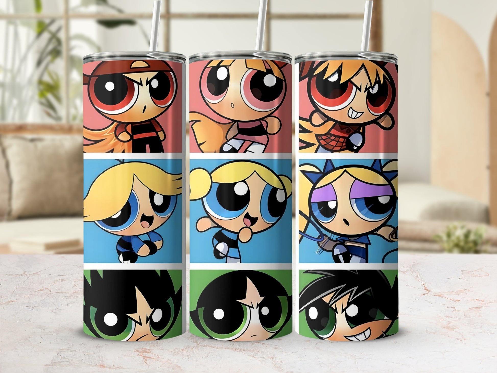 Vibrant Cartoon Character Print Tumbler with Straw