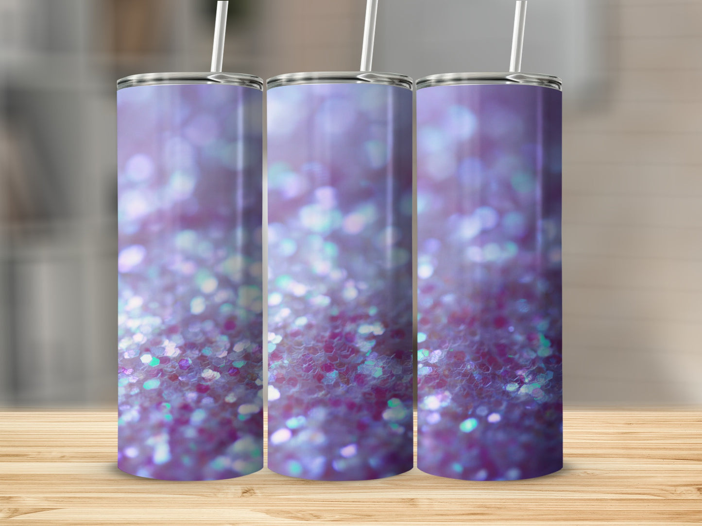 Sparkling Violet Glitter Tumbler with Straw Tumbler
