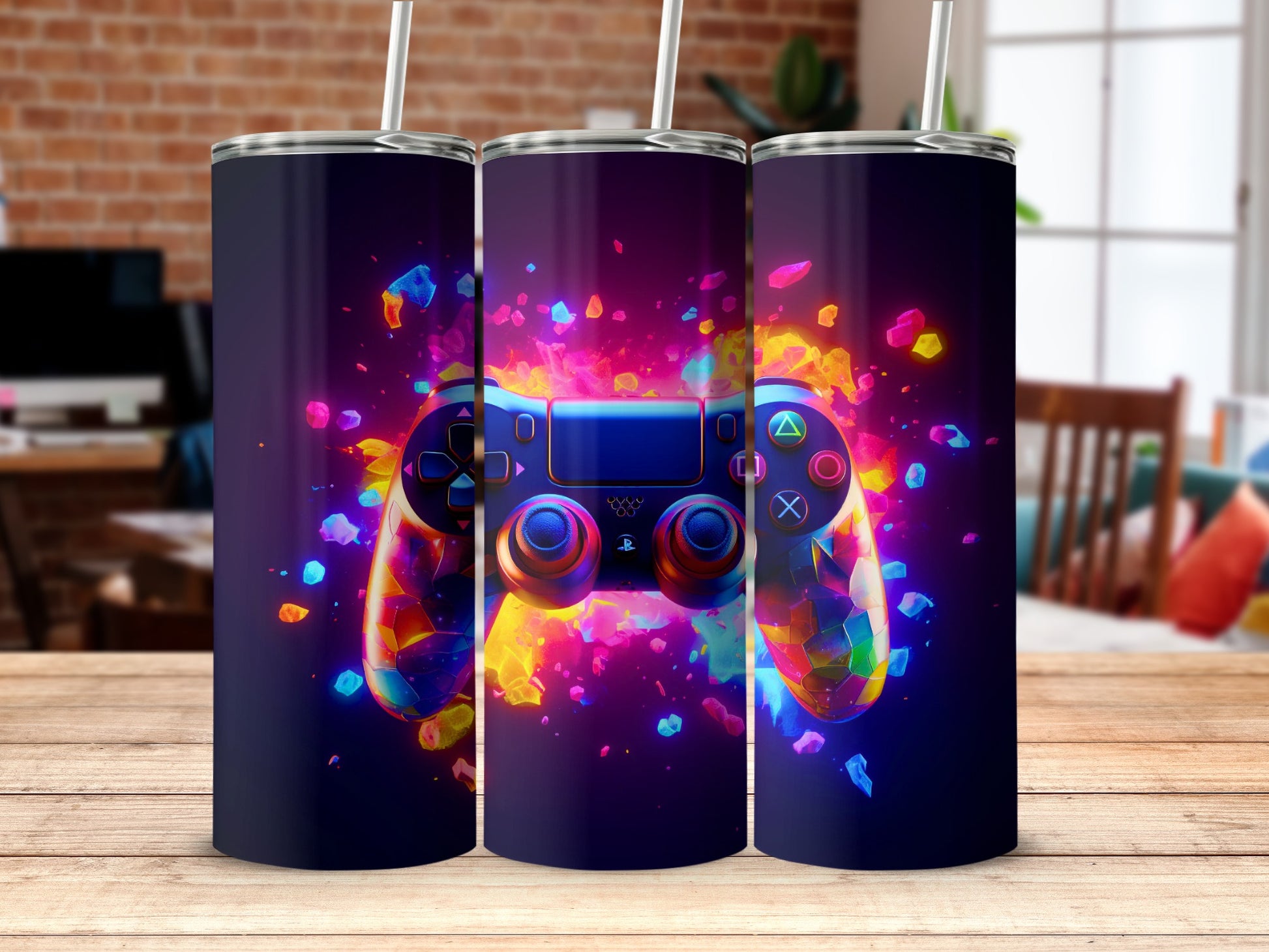 Neon Gaming Controller Design Tumbler Product
