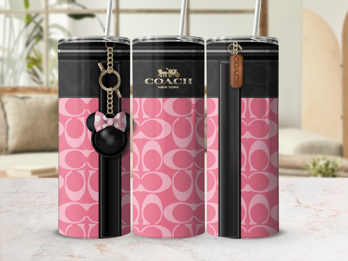 Pink Black Coach New York Patterned Tumbler Set