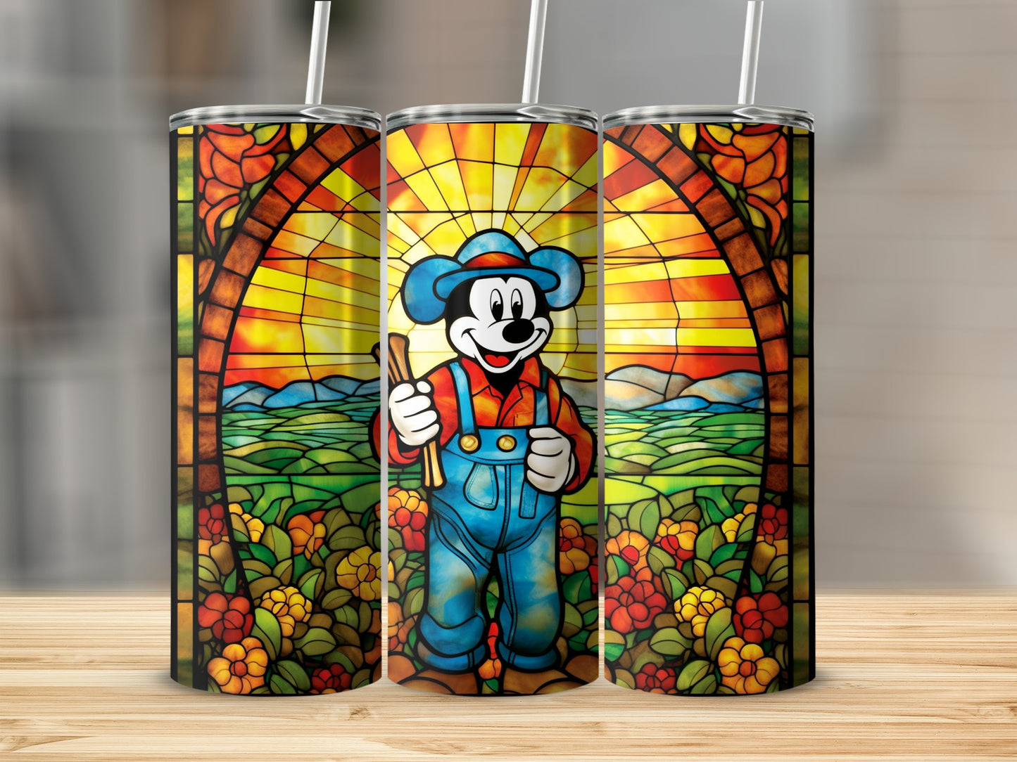 Colorful Stained Glass Art Farmer Character Tumbler