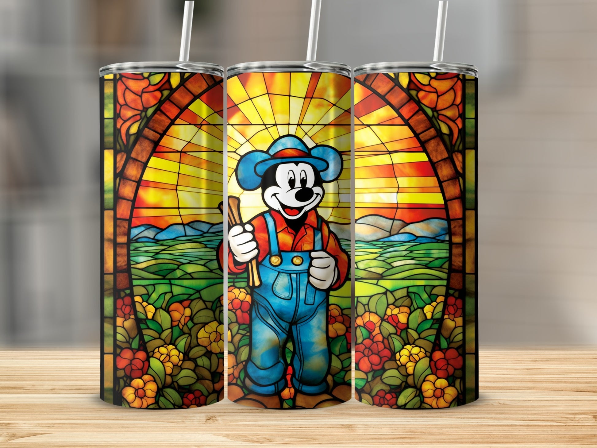 Colorful Stained Glass Art Farmer Character Tumbler
