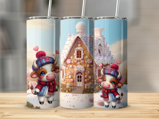 Cute Cow and Gingerbread House Insulated Tumbler