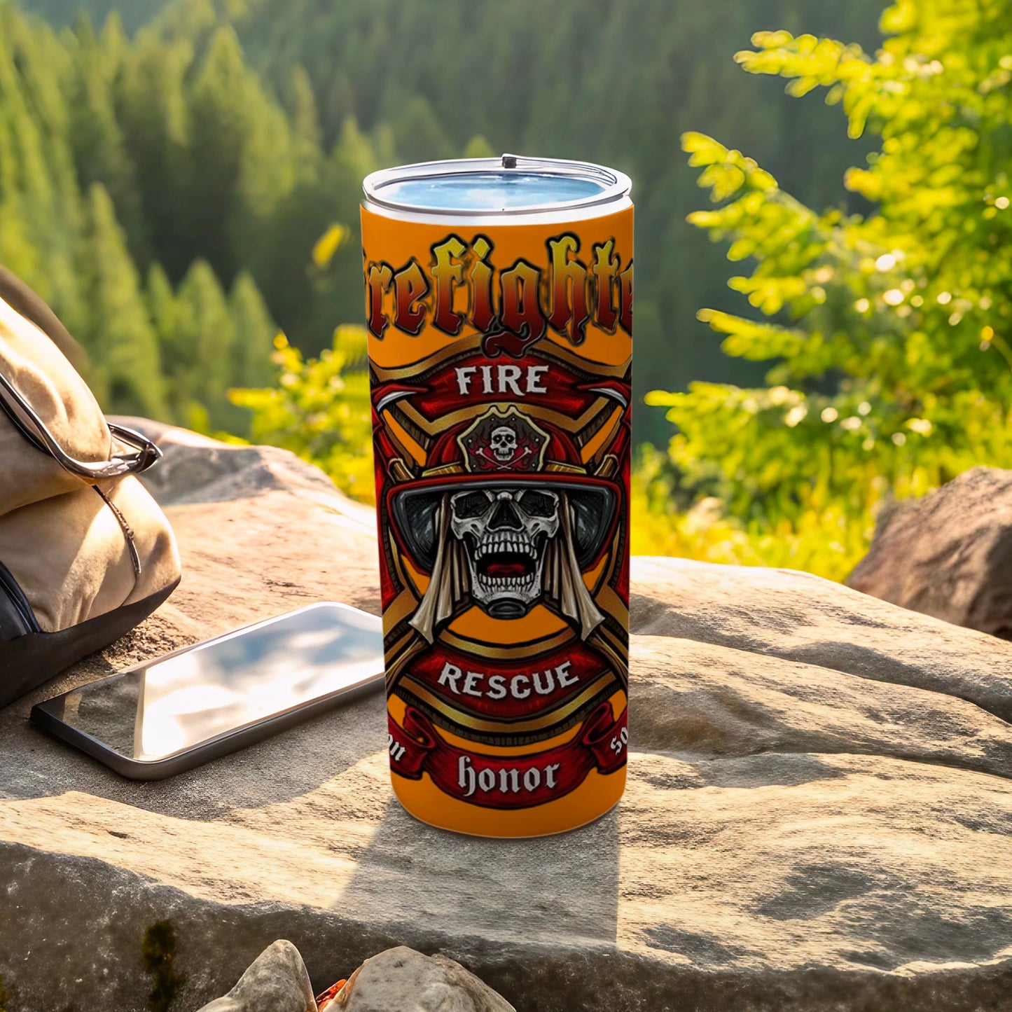 Firefighter Skull Design Fire Rescue Honor Tumbler
