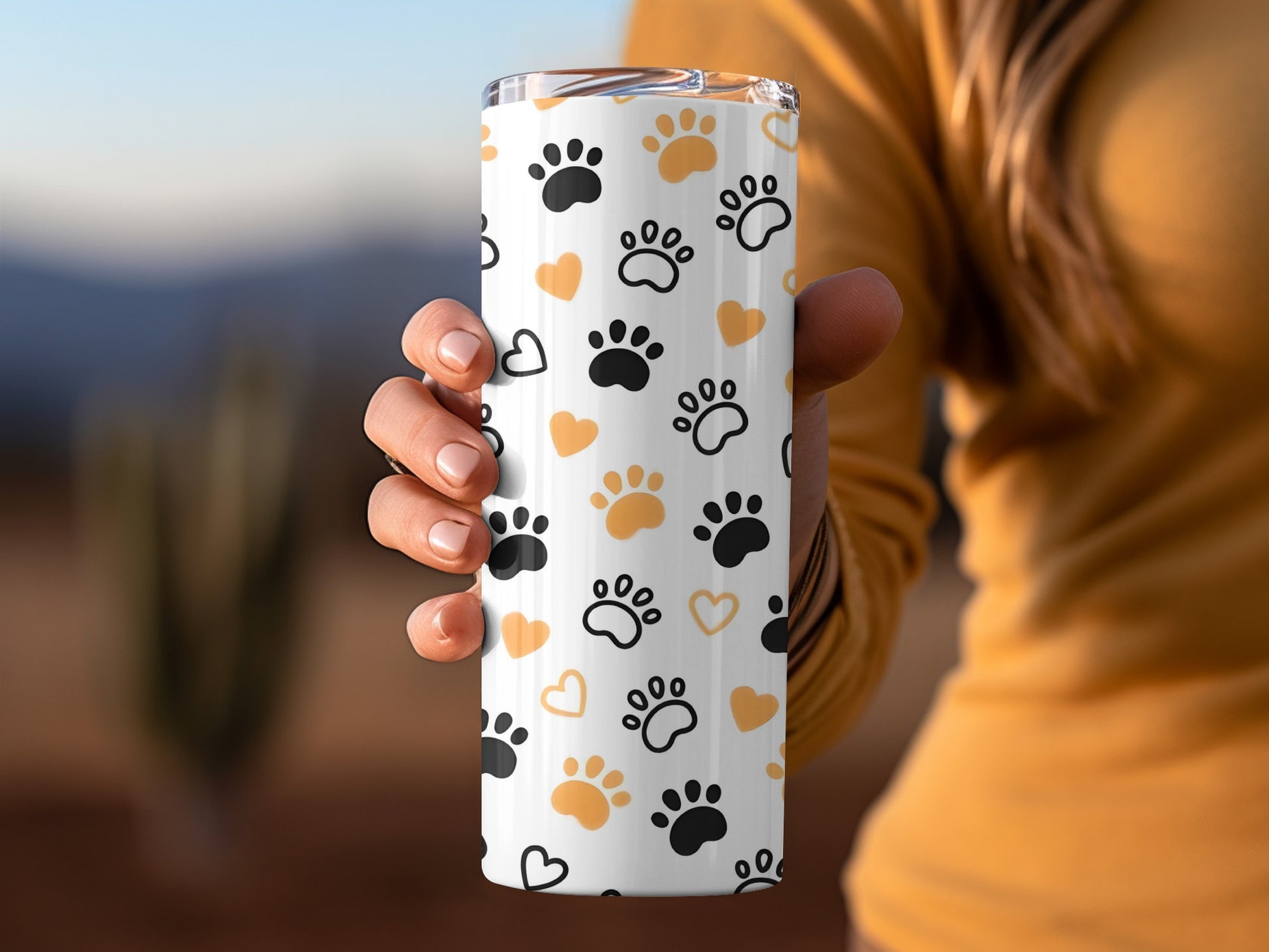 Paw Print and Heart Pattern Travel Mug product