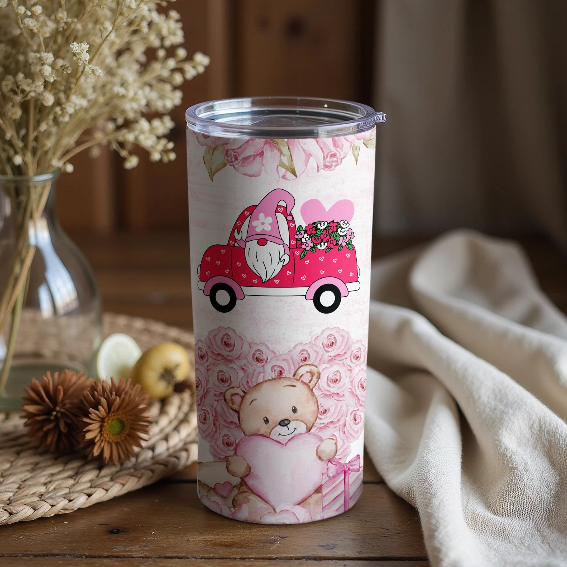 Adorable Bear and Gnome Themed Tumbler Cup Design