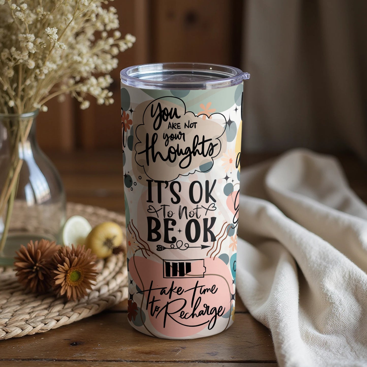 Inspirational Quote Travel Tumbler Take Time To Recharge