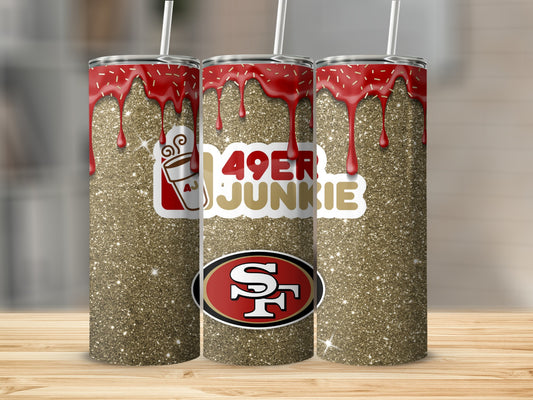 Glittery Red Drip 49ers Junkie Insulated Tumbler Cup