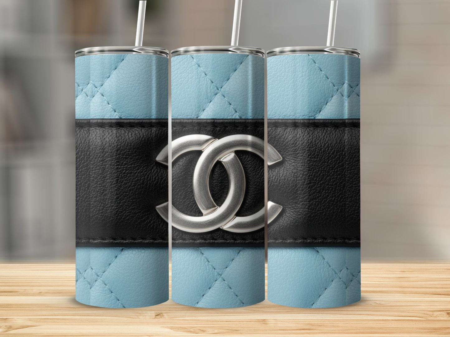 Stylish Light Blue and Black Insulated Tumbler Cup