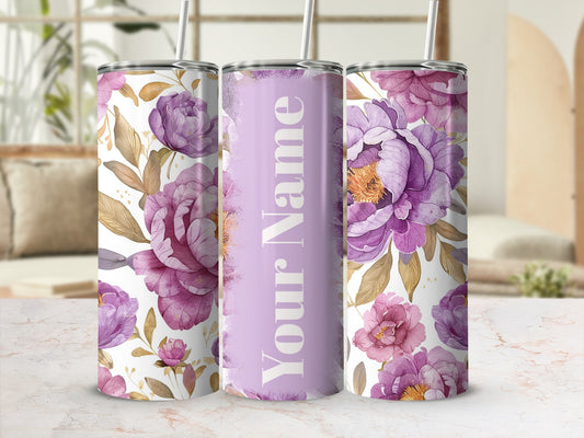 Custom Name Purple Floral Design Tumbler