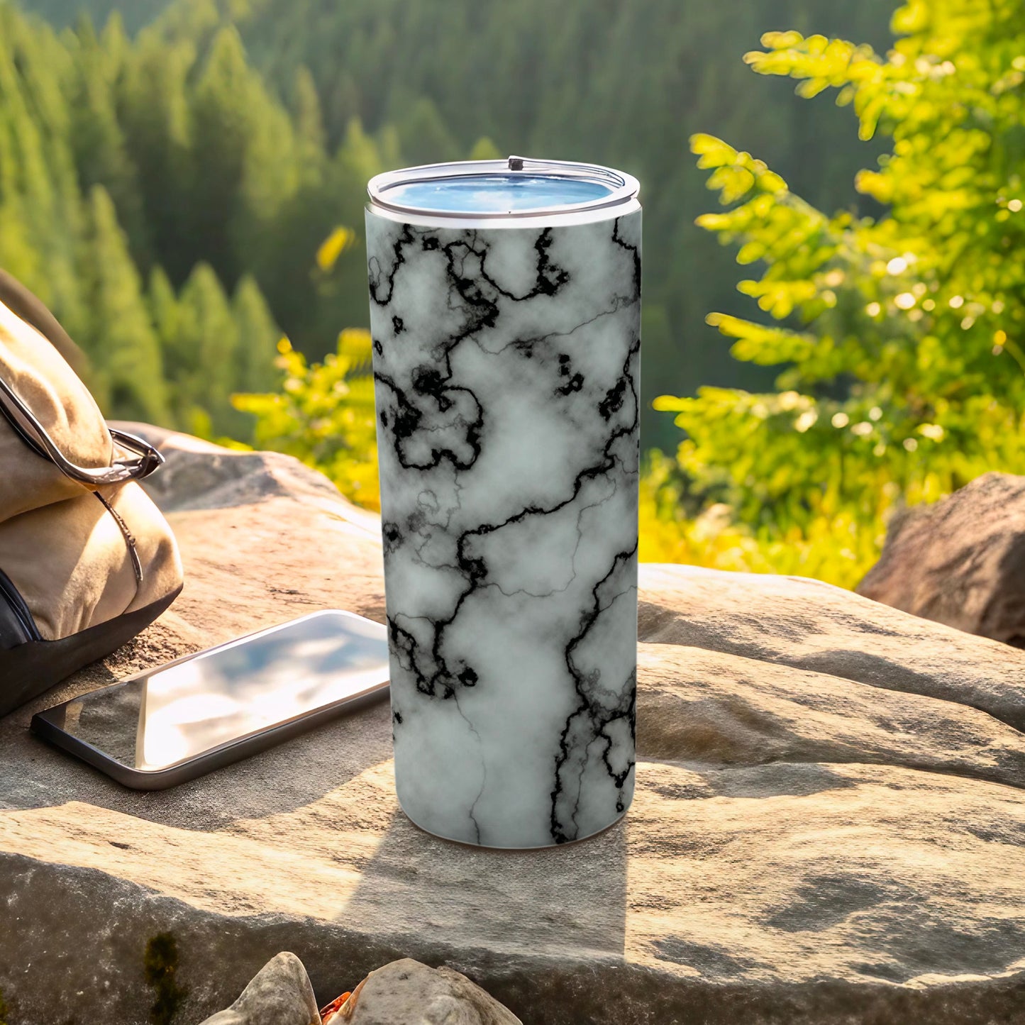 White Black Marble Pattern Insulated Beverage Tumbler product type